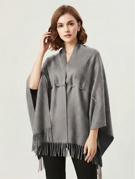 Cashmere Cape W/ Rhinestones and Waist Tie Cashmere Cape W/ Rhinestones and Waist Tie